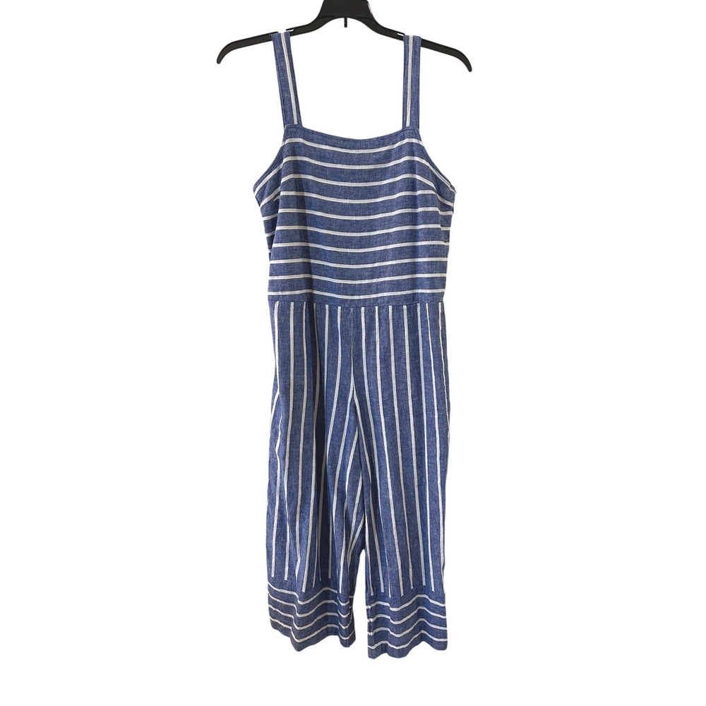 Beach lunch lounge Striped Linen Blend Wide Leg Jumpsuit XL Coastal Vacay Resort